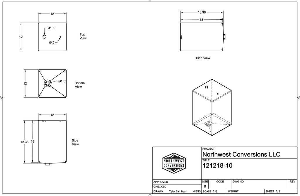 NW Conversions 10 Gallon Galley Water Tank (Fresh or Grey)