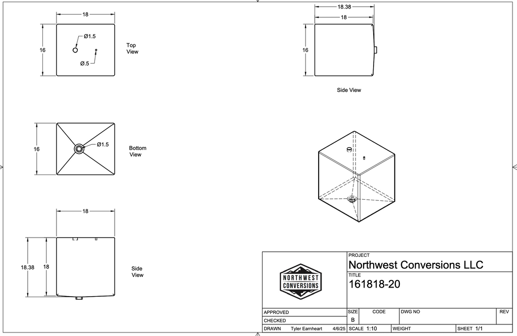 NW Conversions 20 Gallon Galley Water Tank (Fresh or Grey)