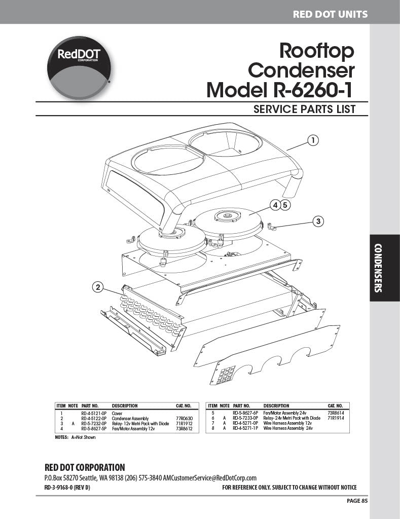 Red Dot AC Condenser Unit 12v Rooftop Mount R-6260-1P